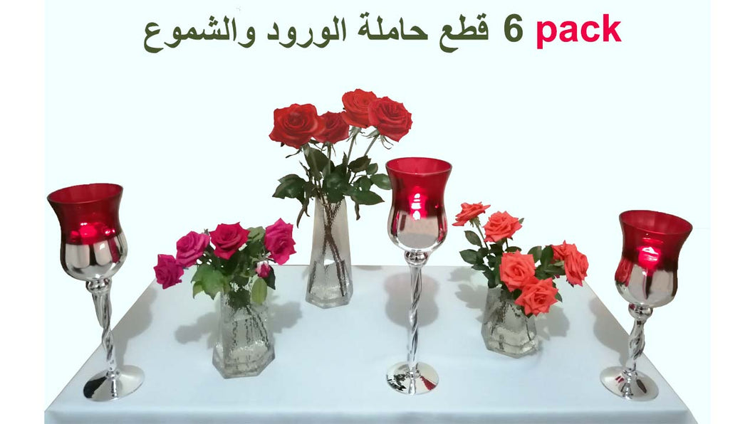 vase & candle set :  6pcs : حاملة الورود و الشموع